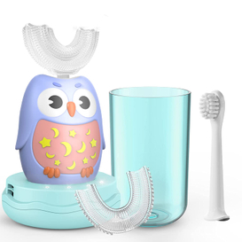 Electric Toothbrush Ultrasonic IPX7 Waterproof U Shaped Kids Toothbrushes (Blue)