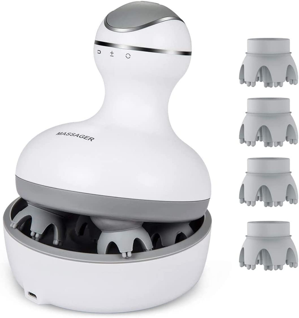 Electric Scalp Massager With 4 Replacement Massage Heads Portable Head Scratcher